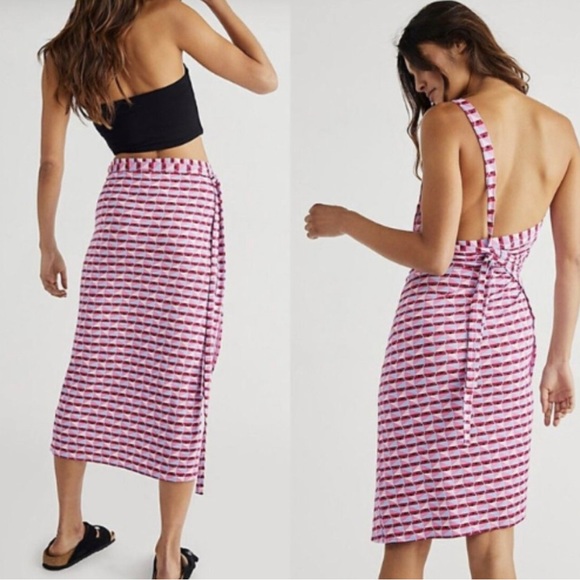Free People Maxi Wrap Skirt Dress Purple Pink Geometric Patterned XS/S NWT - Picture 3 of 9